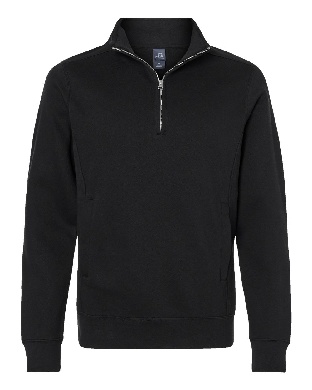 Front View of Black Heavyweight Fleece Quarter-Zip Sweatshirt - 8717