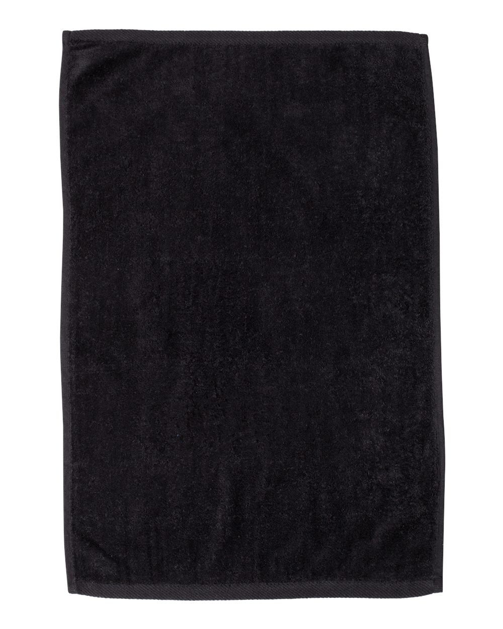 Front View of Black Hemmed Hand Towel - T200