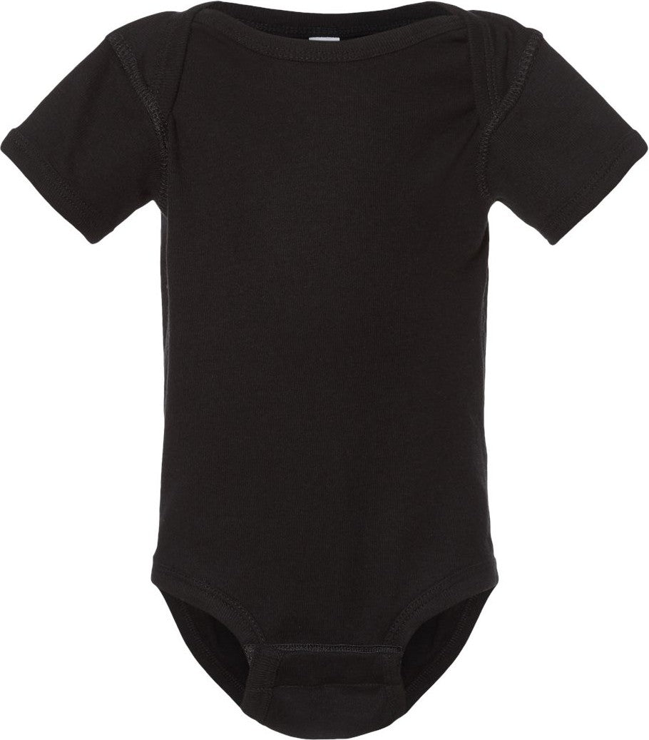 Front View of Black Infant Baby Rib Bodysuit - 4400