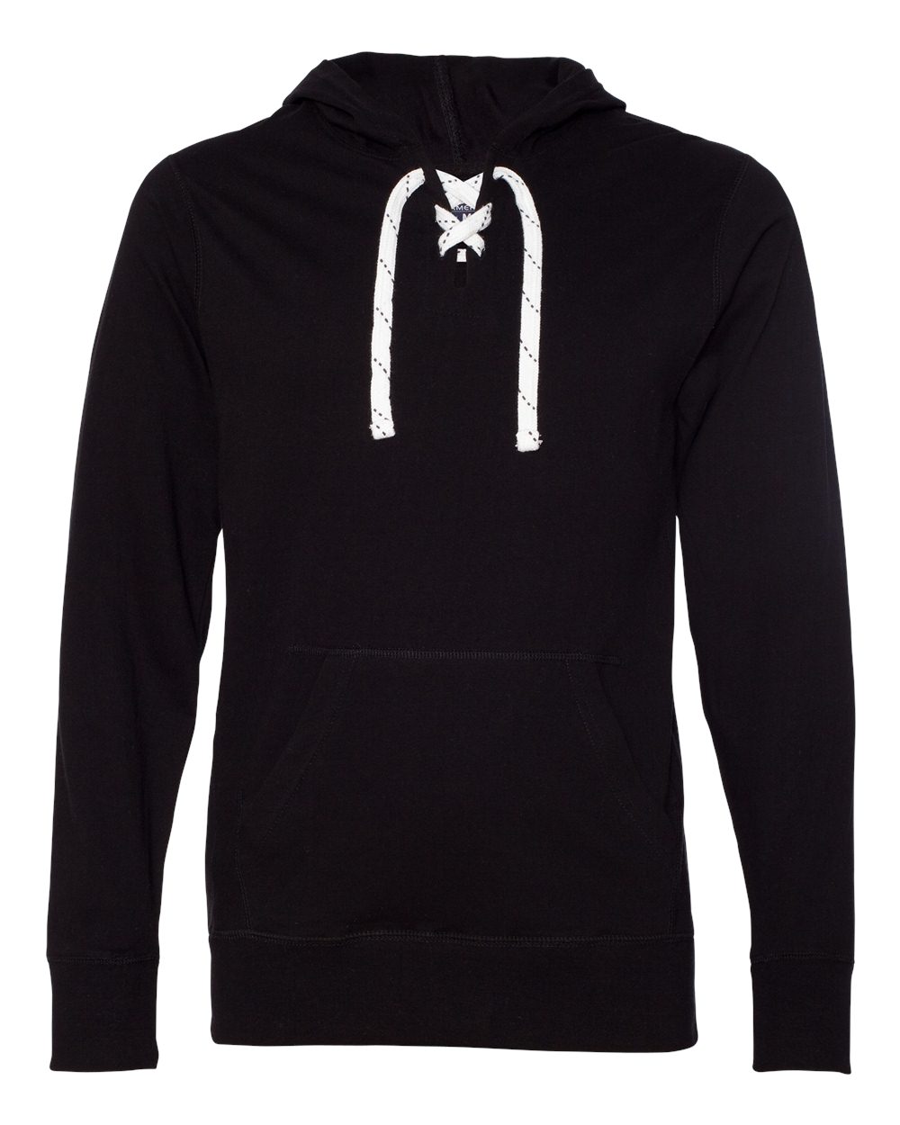 Front View of Black Jersey Sport Lace Hooded Pullover - 8231