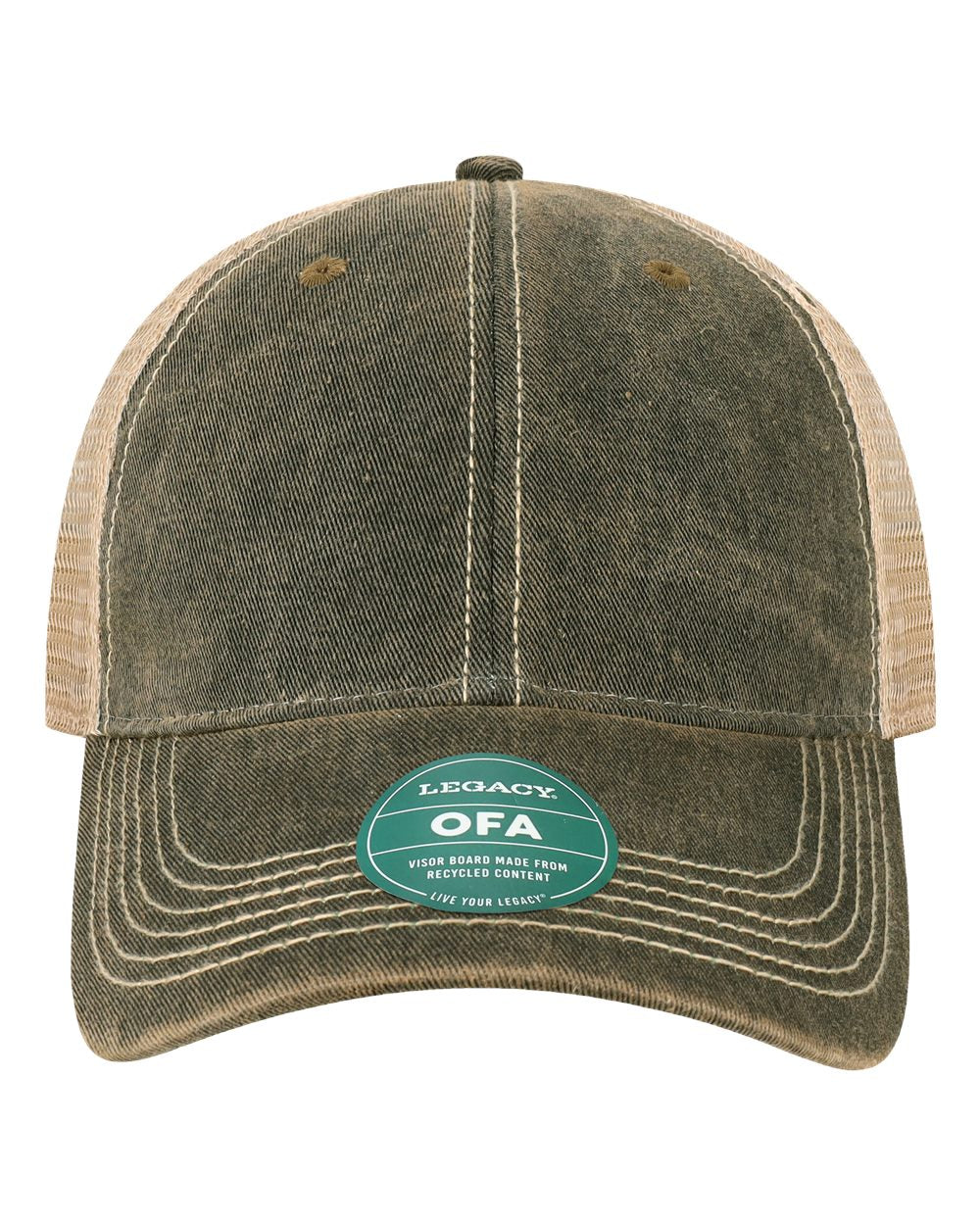 Front View of Black/ Khaki Old Favorite Trucker Cap - OFA