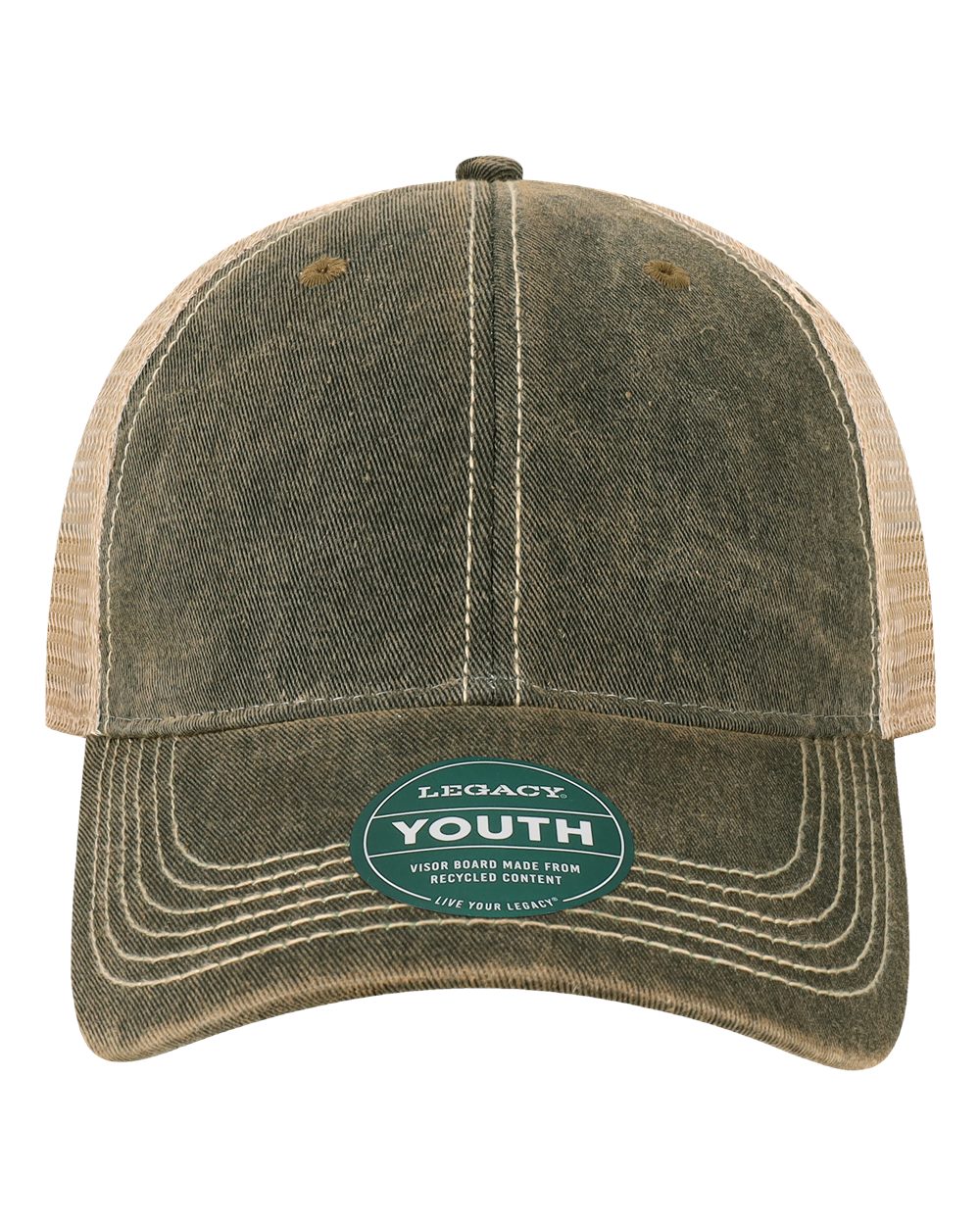 Front View of Black/ Khaki Youth Old Favorite Trucker Cap - OFAY
