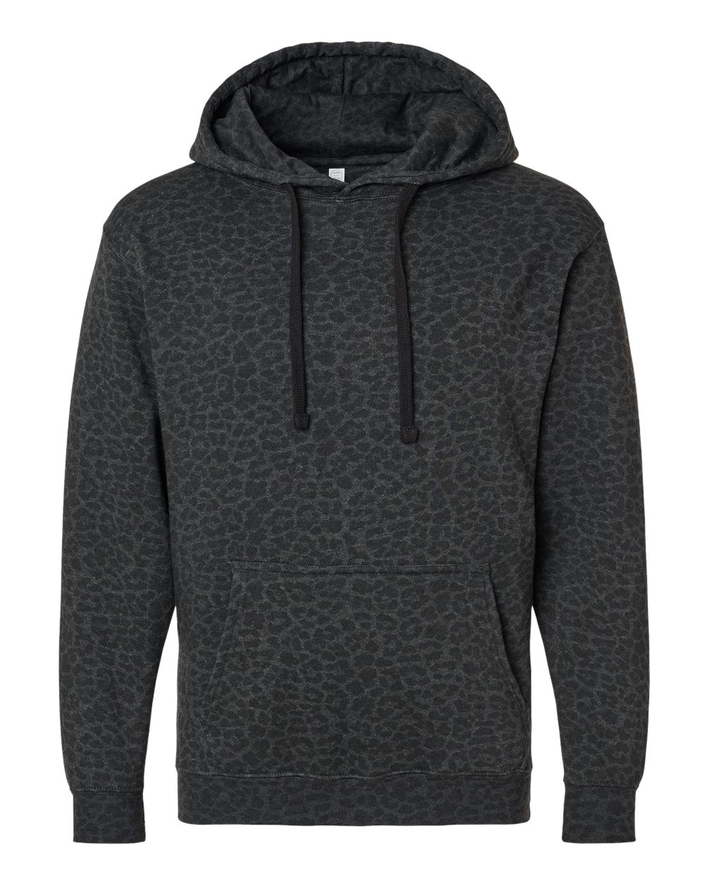 Front View of Black Leopard Elevated Fleece Basic Hoodie - 6926