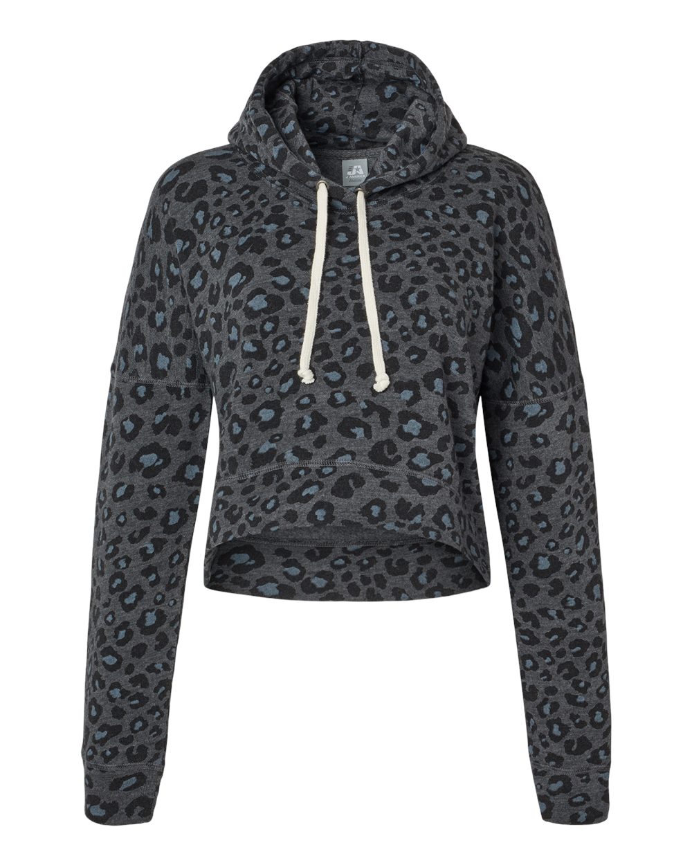 Front View of Black Leopard Triblend Women's Crop Hooded Sweatshirt - 8853