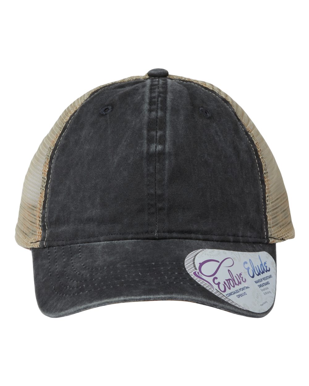 Front View of Black/ Leopard Women's Washed Mesh-Back Cap - TESS