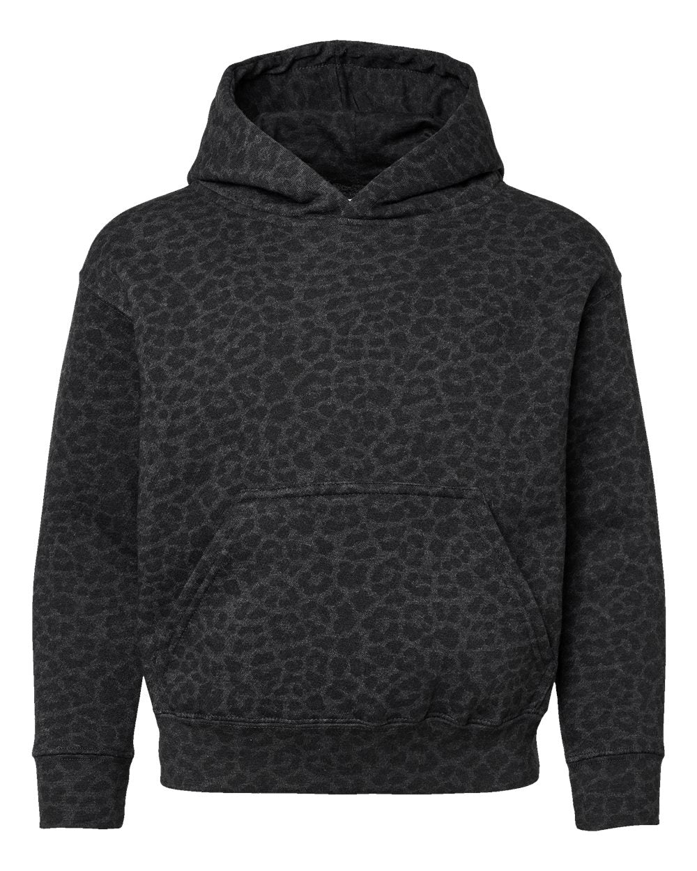 Front View of Black Leopard Youth Fleece Hoodie - 2296