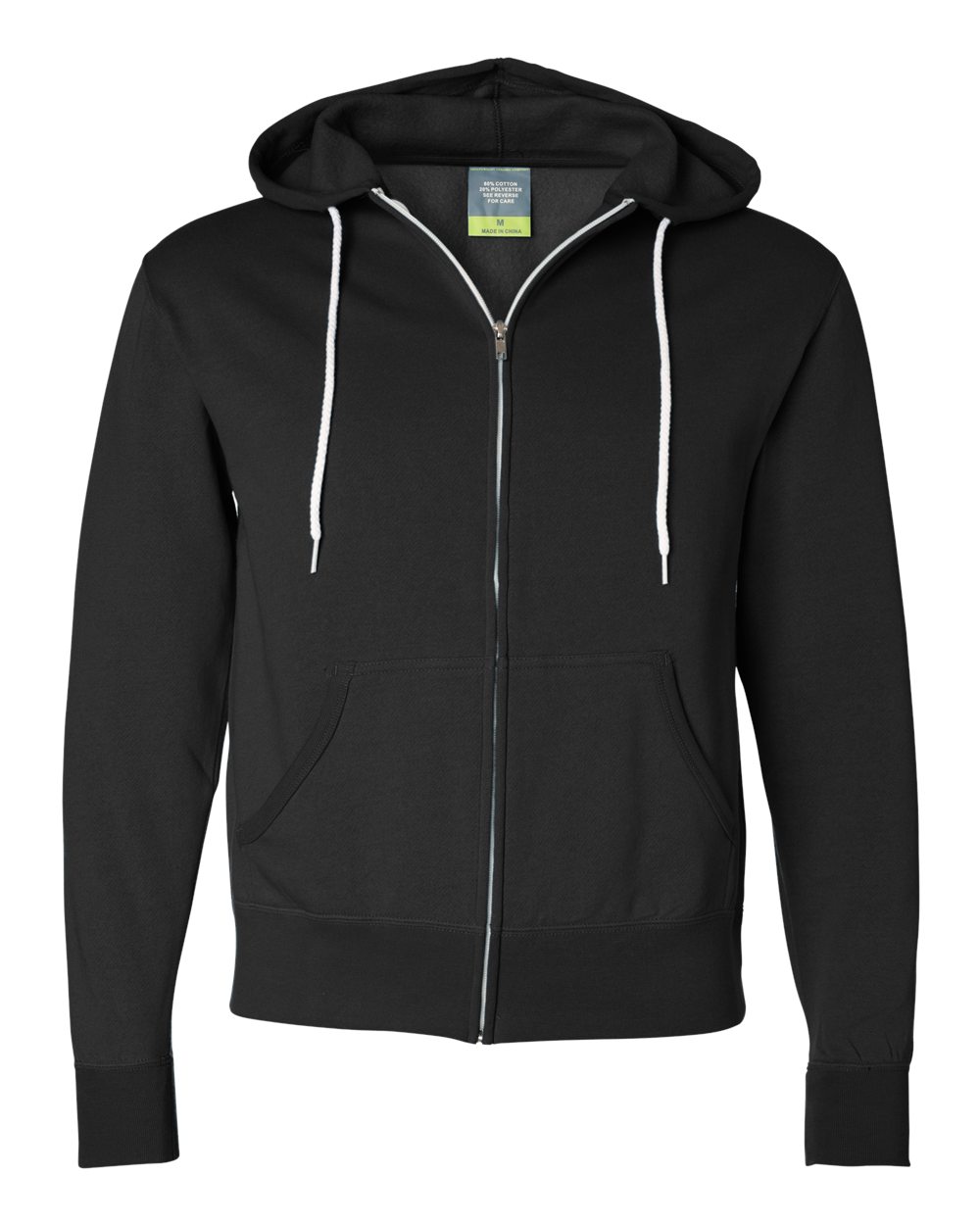 Front View of Black Lightweight Full-Zip Hooded Sweatshirt - AFX90UNZ