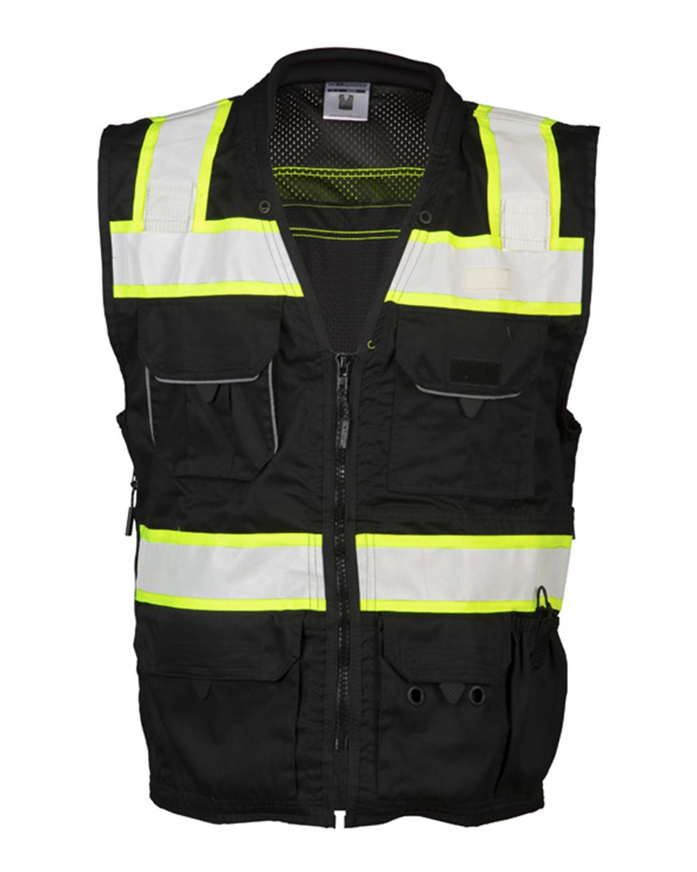 Front View of Black/ Lime EV Series® Enhanced Visibility Professional Utility Vest - B500