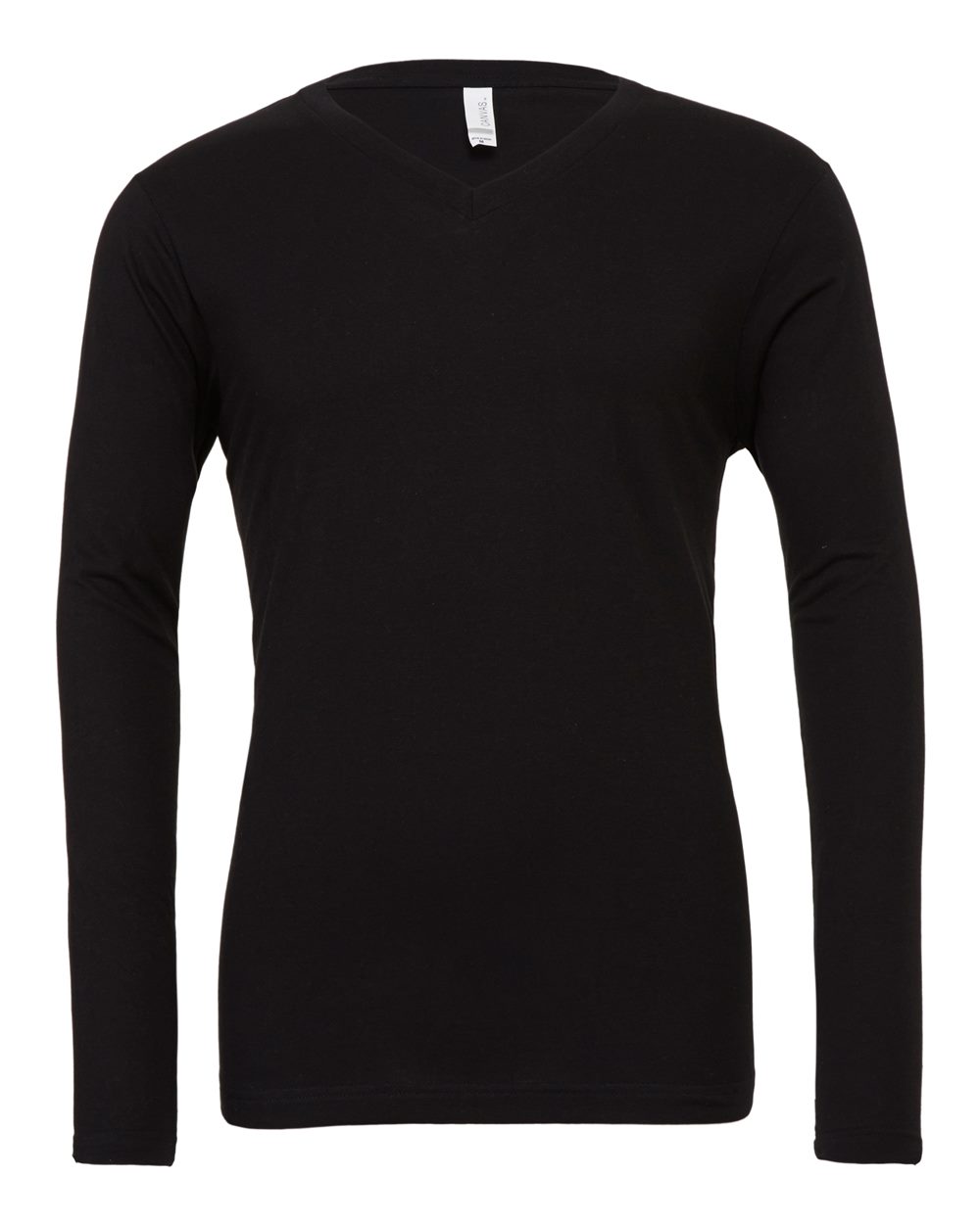 Front View of Black Long Sleeve V-Neck Tee - 3425