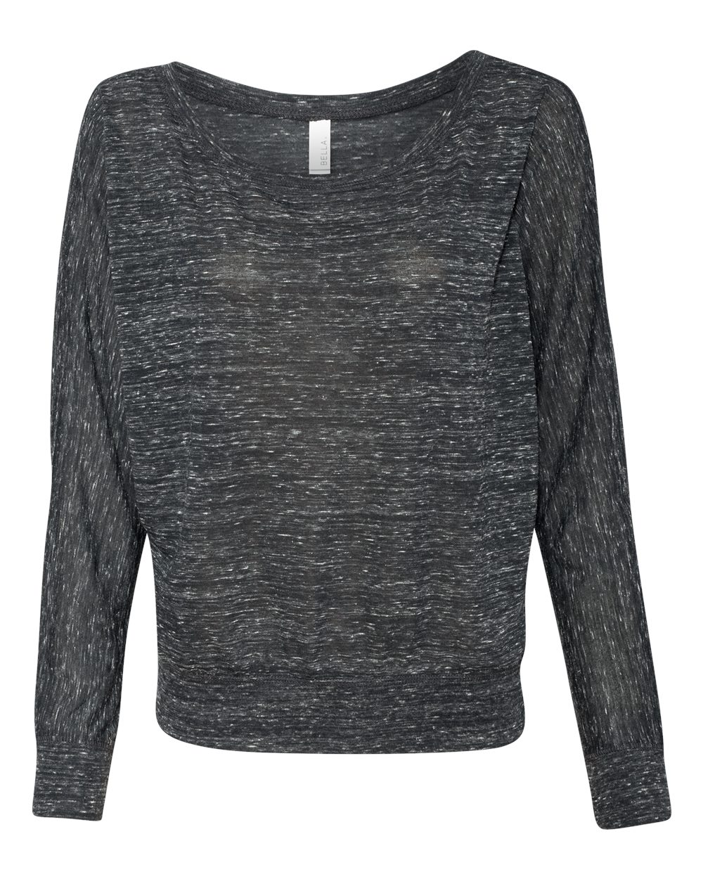 Front View of Black Marble Women’s Flowy Off Shoulder Long Sleeve Tee - 8850