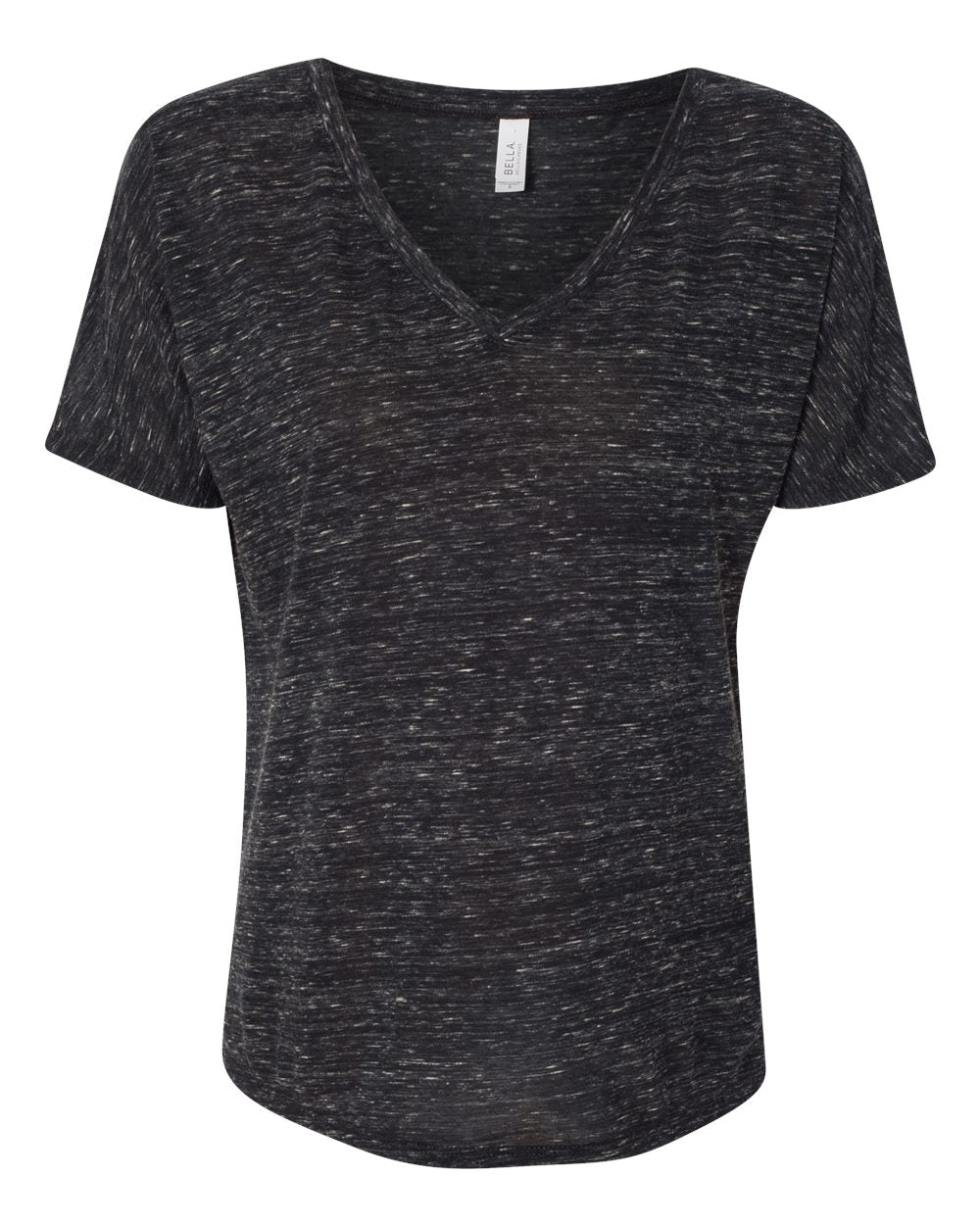 Front View of Black Marble Women’s Slouchy V-Neck Tee - 8815