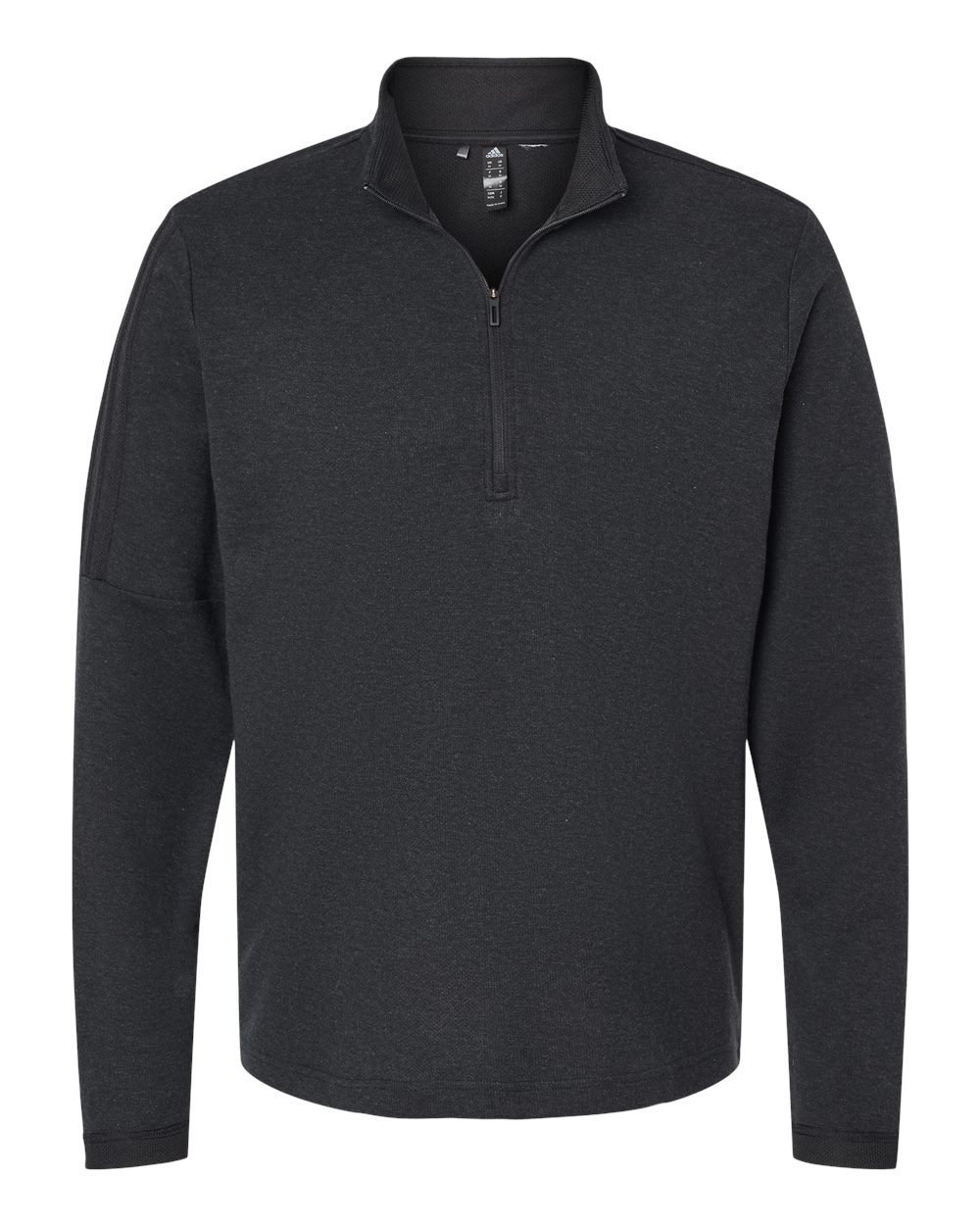 Front View of Black Melange 3-Stripes Quarter-Zip Sweater - A554