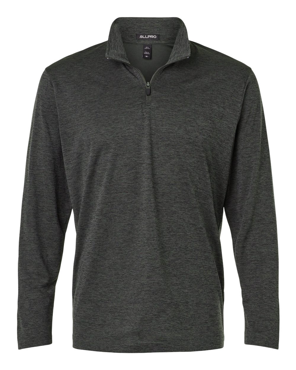 Front View of Black Melange Performance Mélange Quarter-Zip Pullover - 4HM700