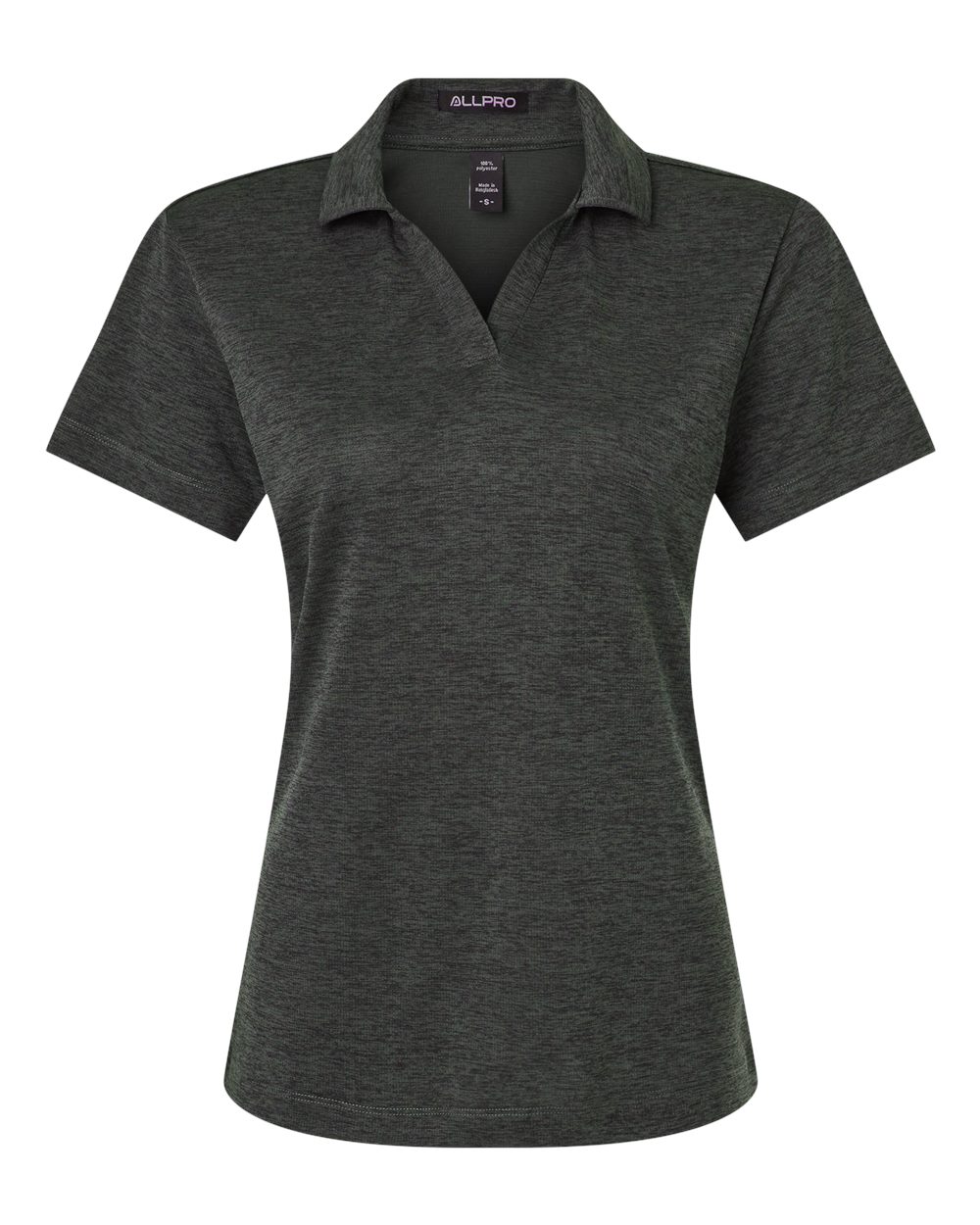 Front View of Black Melange Women's Performance Mélange Polo - 4HM00L