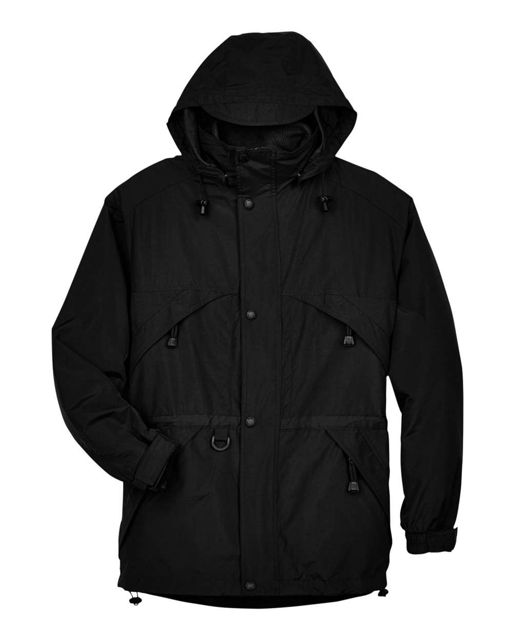 Front View of Black Men's 3-in-1 Parka with Dobby Trim - 88007