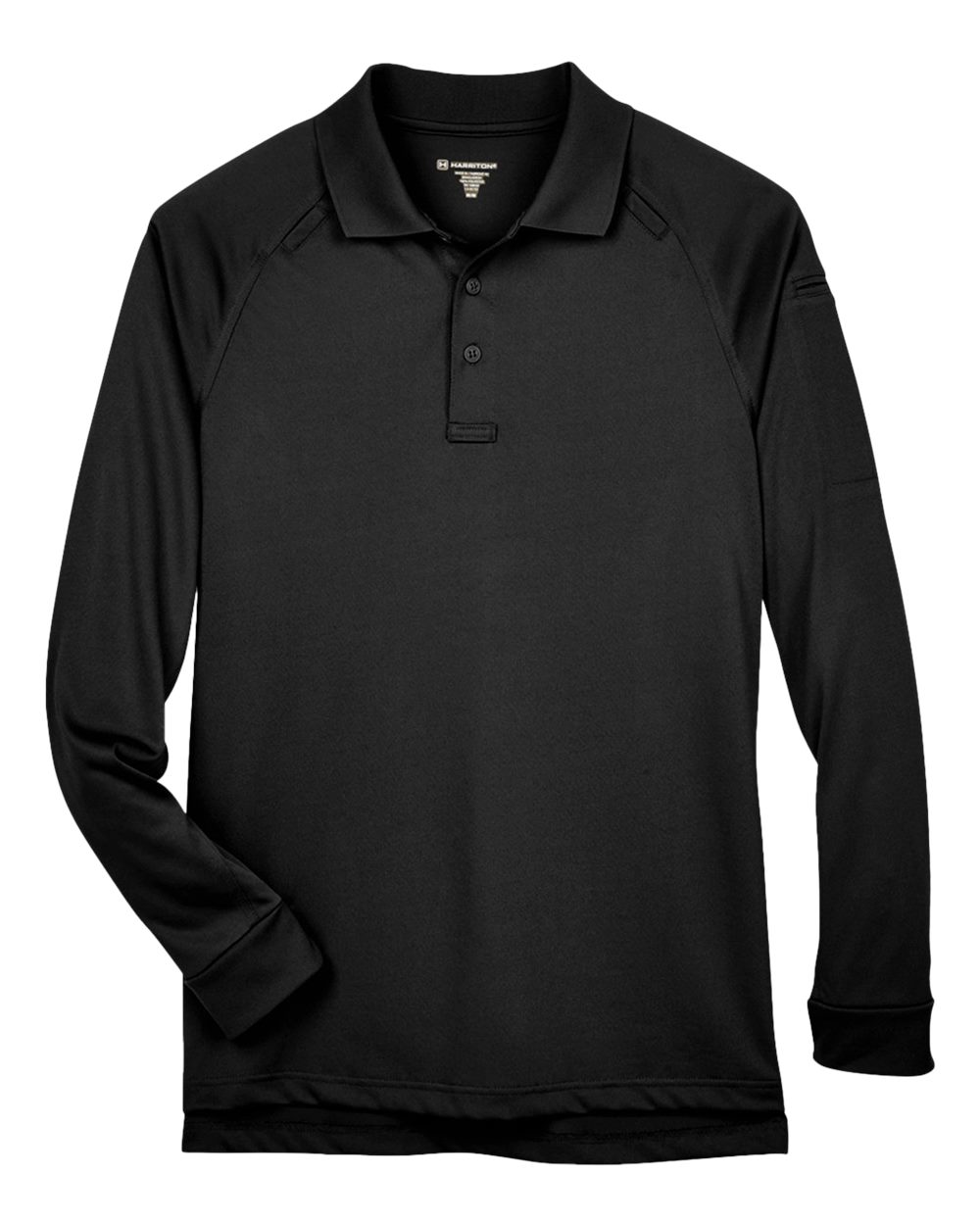 Front View of Black Men's Advantage Long Sleeve Tactical Polo - M211L