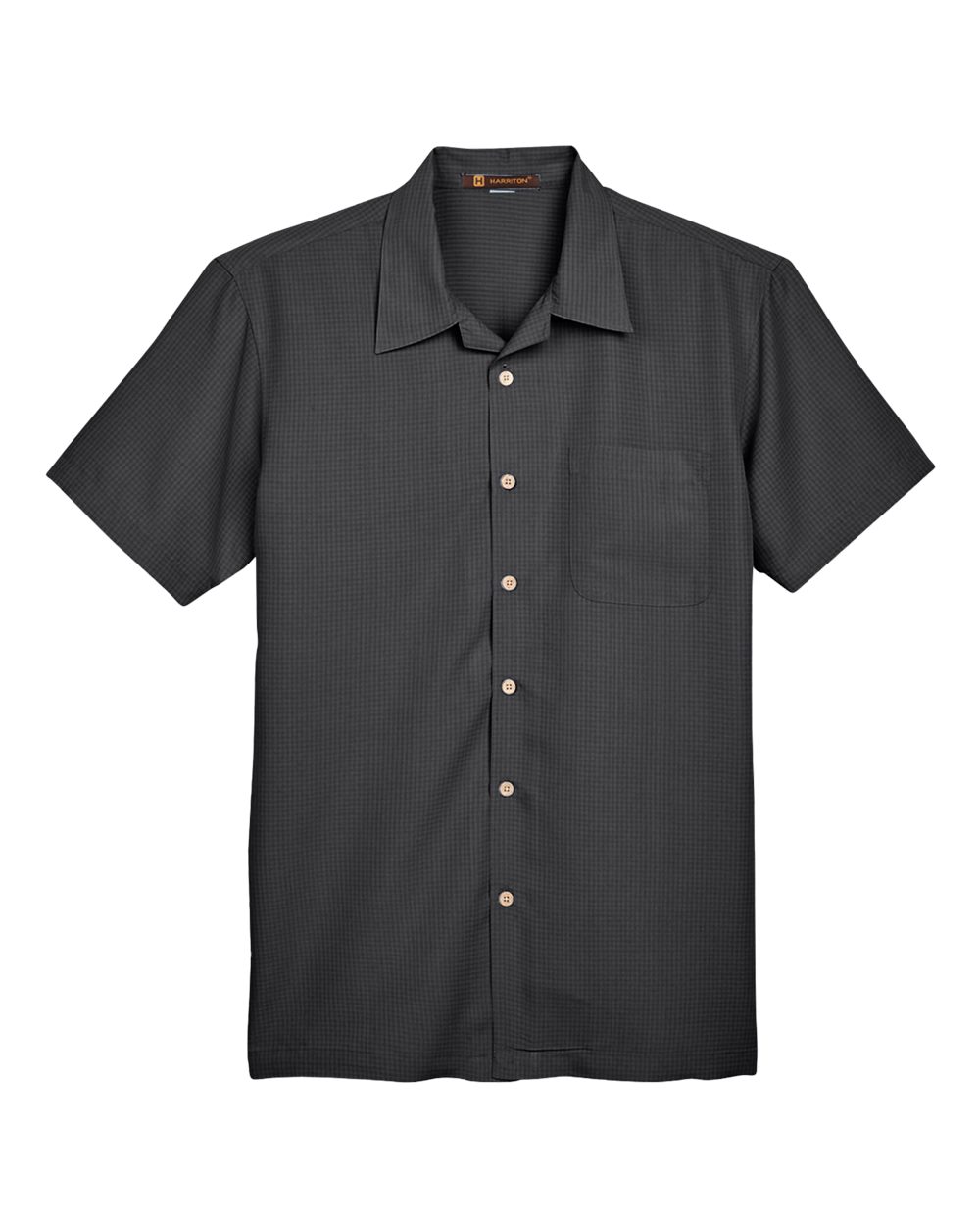 Front View of Black Men's Barbados Textured Camp Shirt - M560