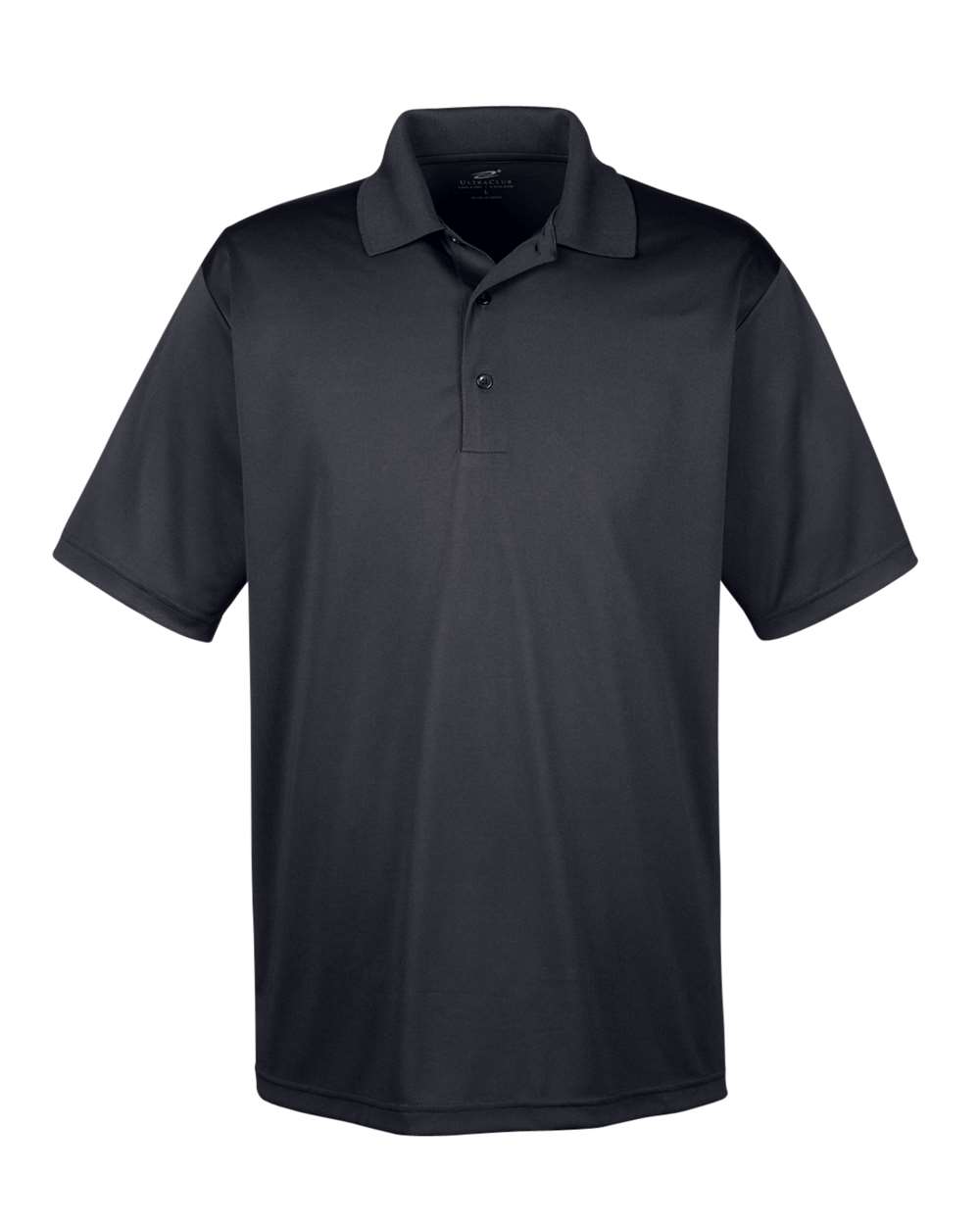 Front View of Black Men's Cool & Dry 8-Star Elite Performance Interlock Polo - 8610