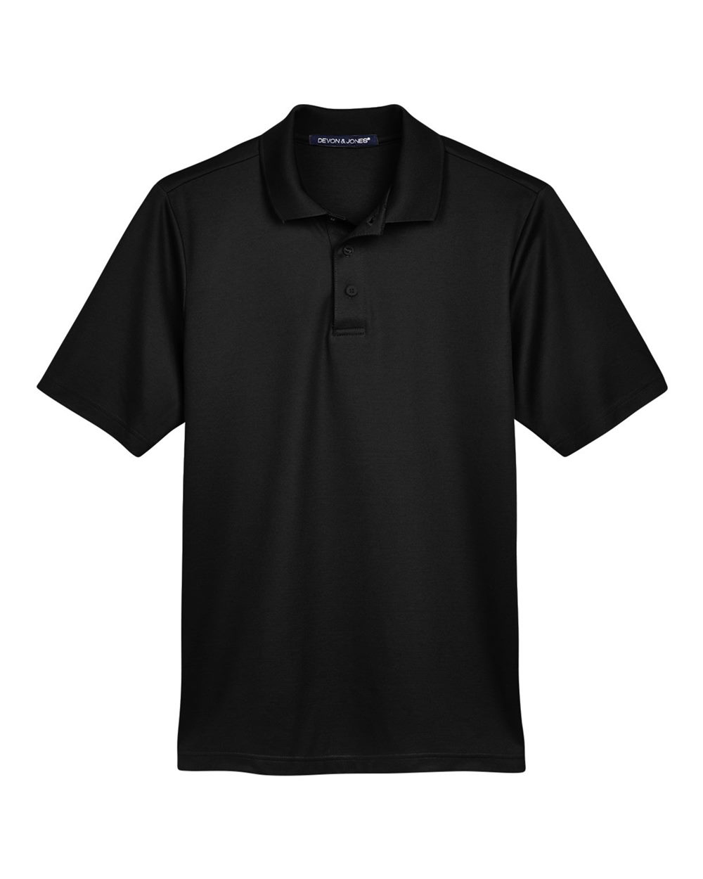 Front View of Black Men's CrownLux Performance® Tall Plaited Polo - DG20T