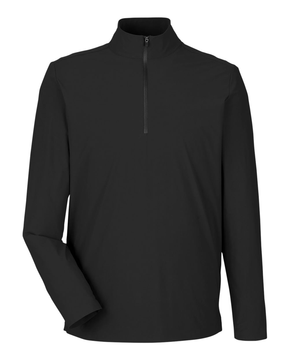 Front View of Black Men's CrownLux Performance® Windsor Welded Quarter-Zip Pullover - DG410