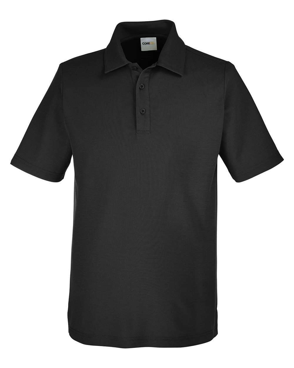 Front View of Black Men's Fusion ChromaSoft™ Pique Polo - CE112