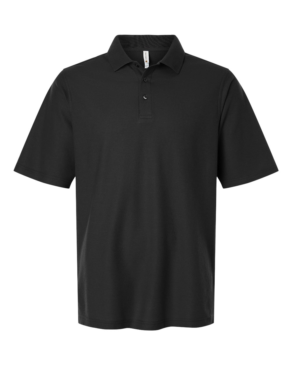 Front View of Black Men's Maverick CVC Pique Polo - M105