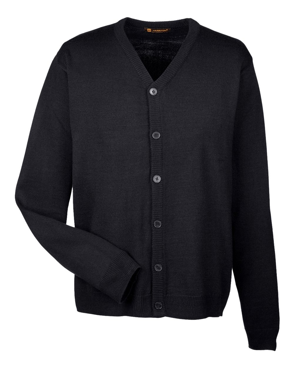 Front View of Black Men's Pilbloc™ V-Neck Button Cardigan Sweater - M425