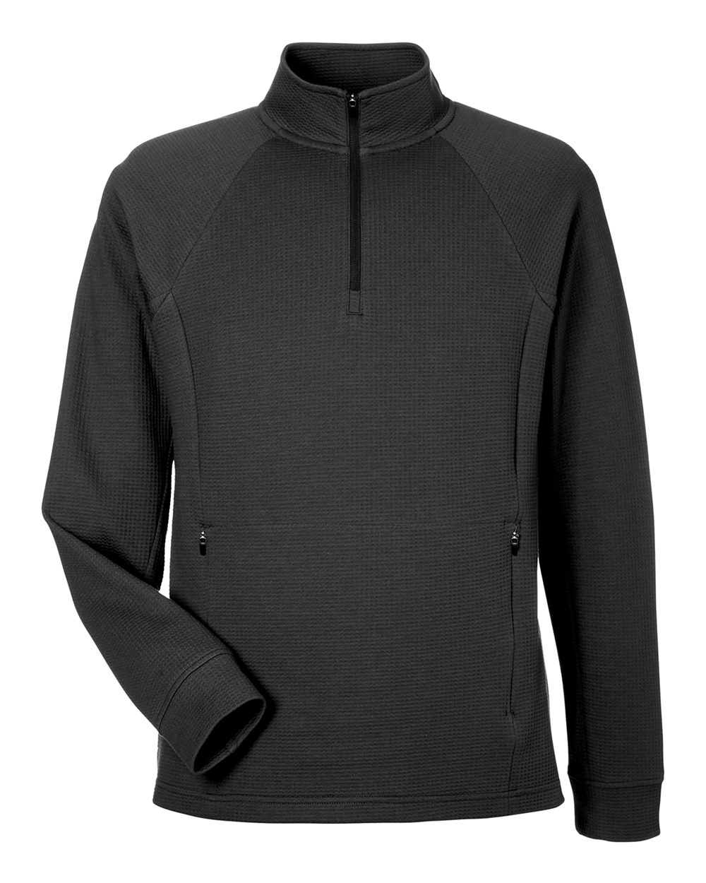 Front View of Black Men's Rhythm Waffle Quarter-Zip Pullover - NE200