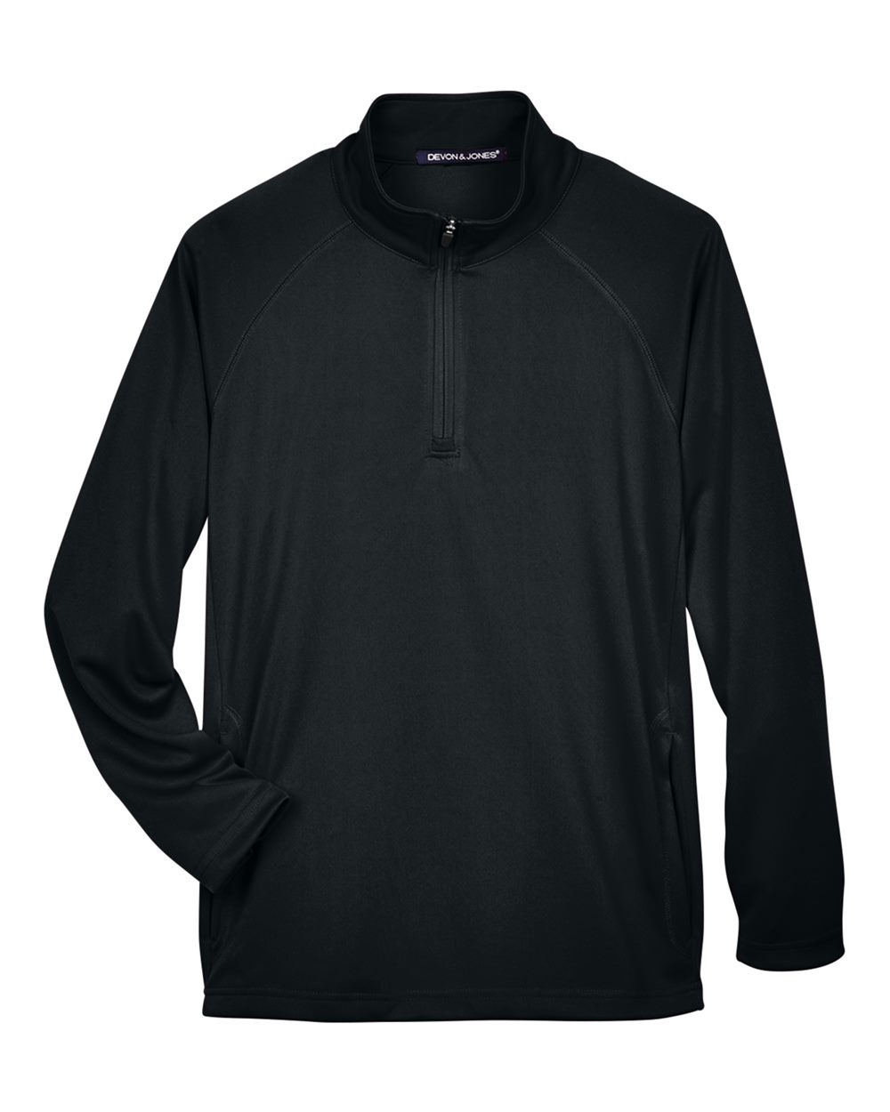Front View of Black Men's Stretch Tech-Shell® Compass Quarter-Zip Pullover - DG440