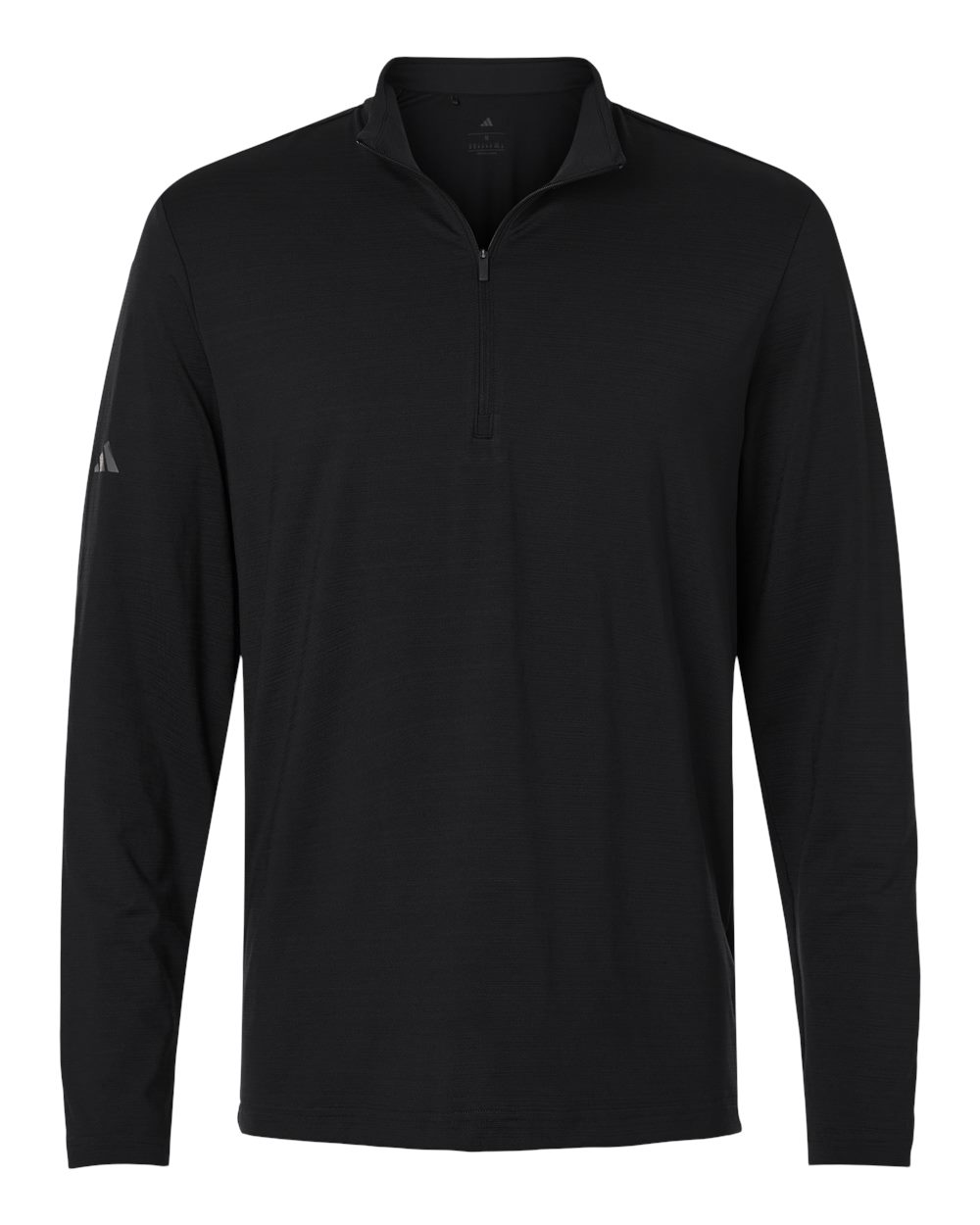 Front View of Black Men's Textured Stripe Quarter-Zip Pullover - A708