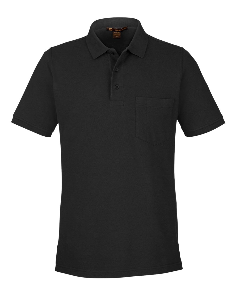 Front View of Black Men's Valiant Cotton Snag Protect Pocket Polo - M205P