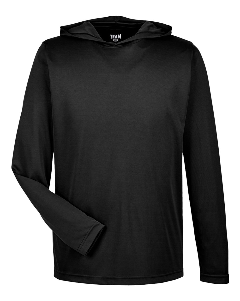 Front View of Black Men's Zone Performance Hooded T-Shirt - TT41