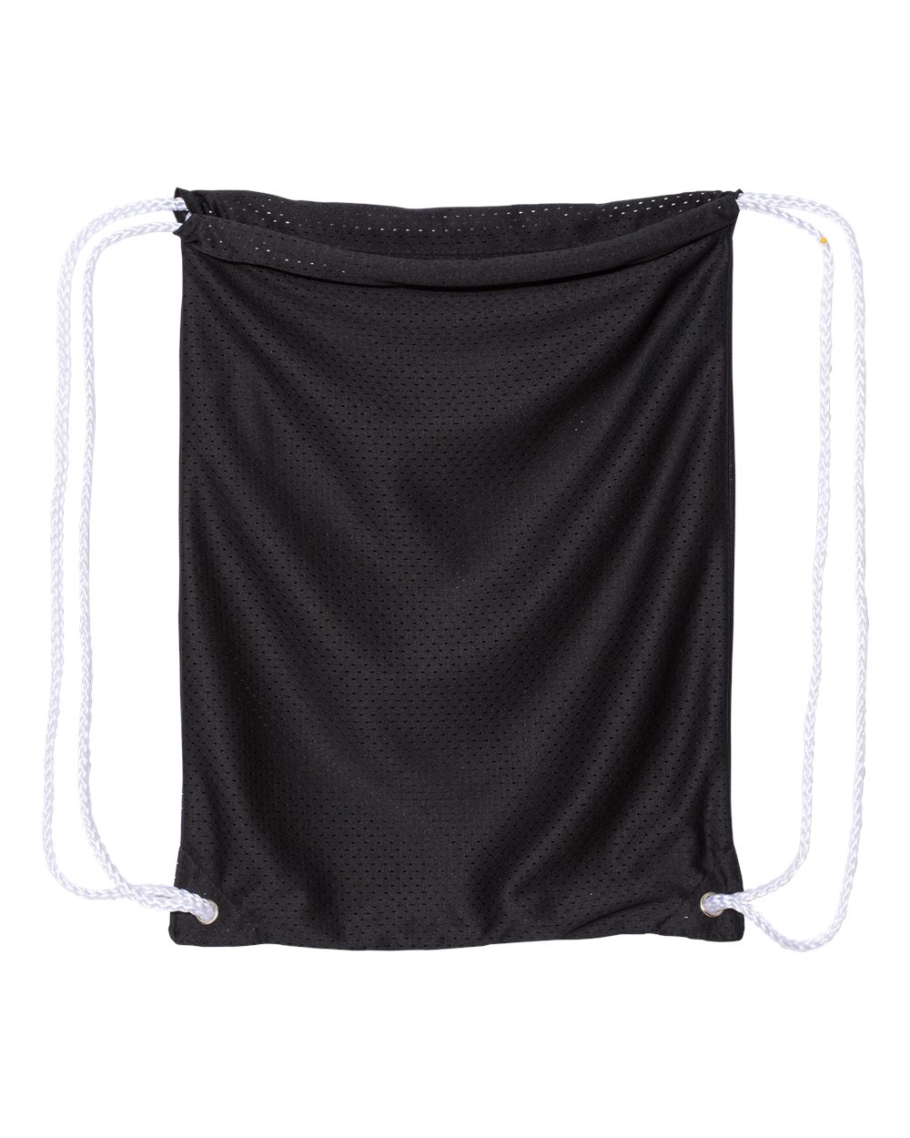Front View of Black Mesh Drawstring Backpack - 8895