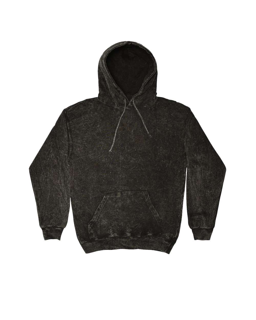 Front View of Black Mineral Wash Hooded Sweatshirt - 8300