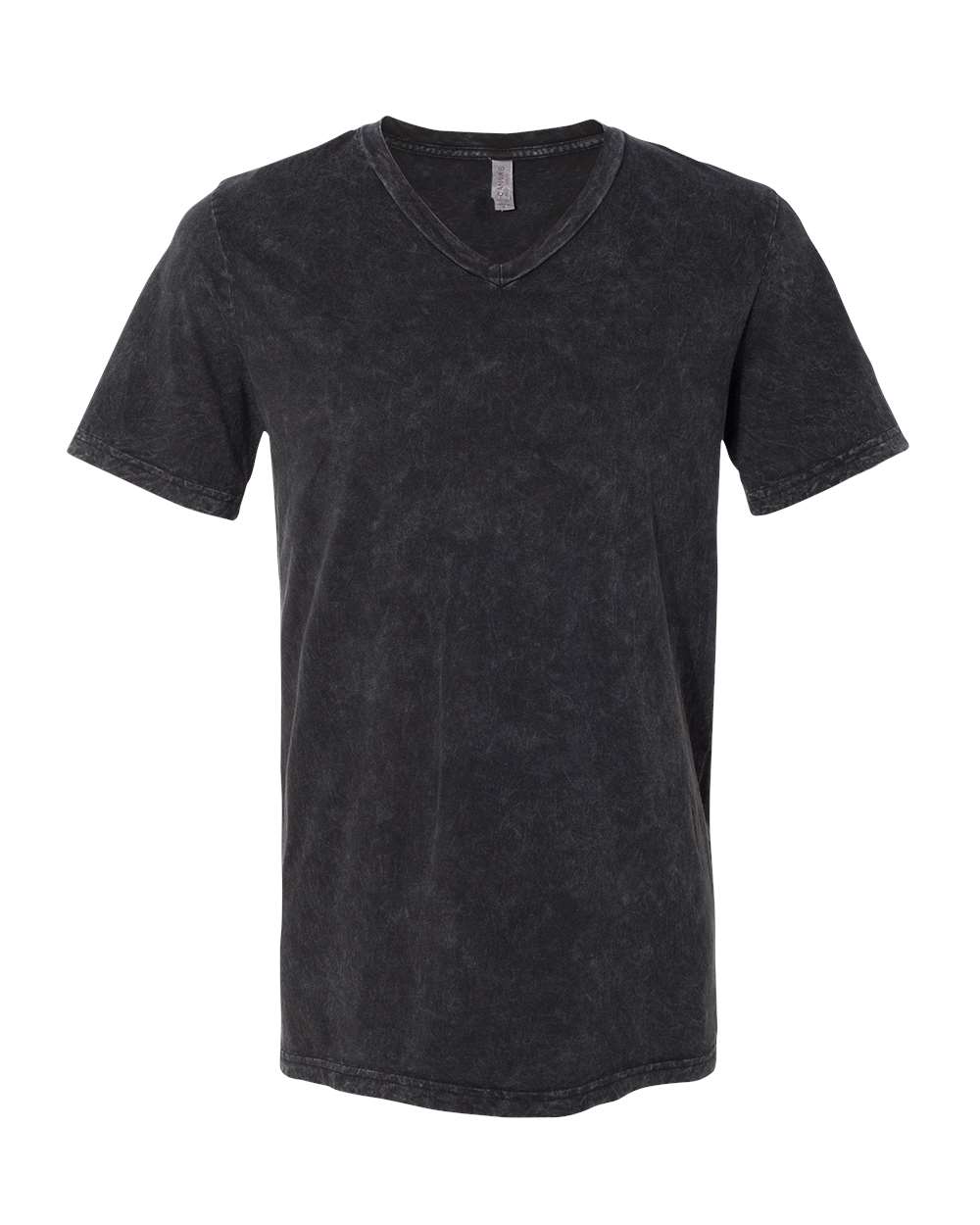Front View of Black Mineral Wash Textured Jersey V-Neck Tee - 3655