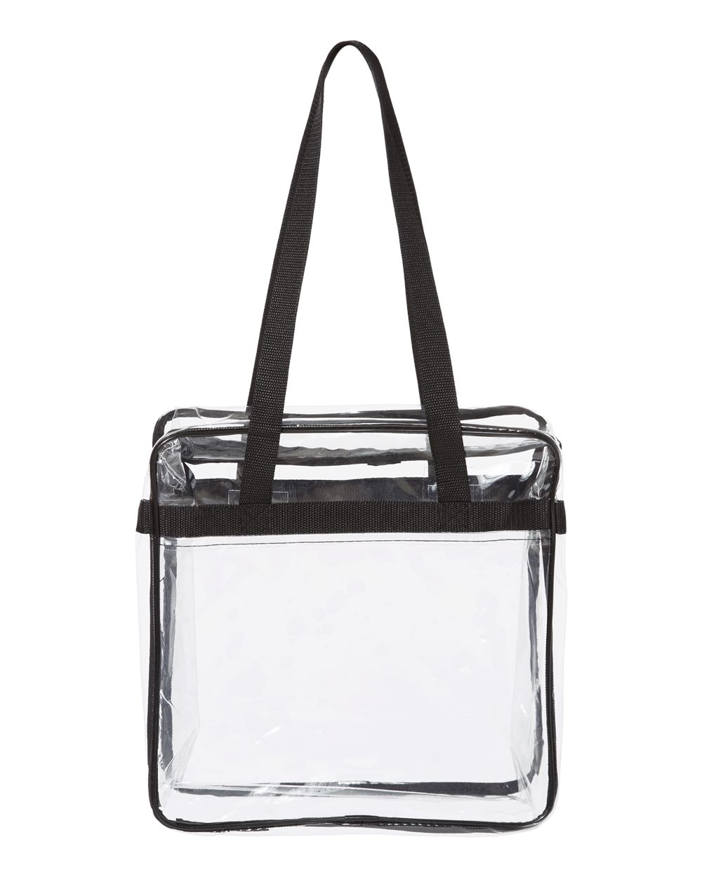 Front View of Black OAD Clear Tote with Zippered Top - OAD5005