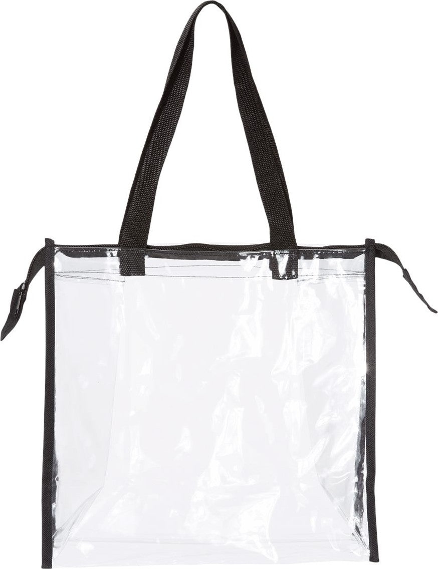 Front View of Black OAD Clear Zippered Tote with Full Gusset - OAD5006