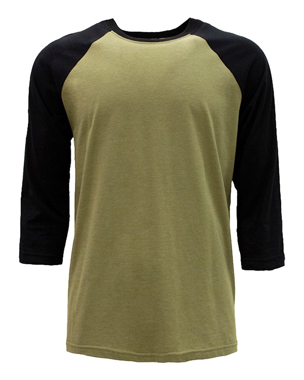 Front View of Black/ Olive CVC Three-Quarter Sleeve Raglan T-Shirt - 6251