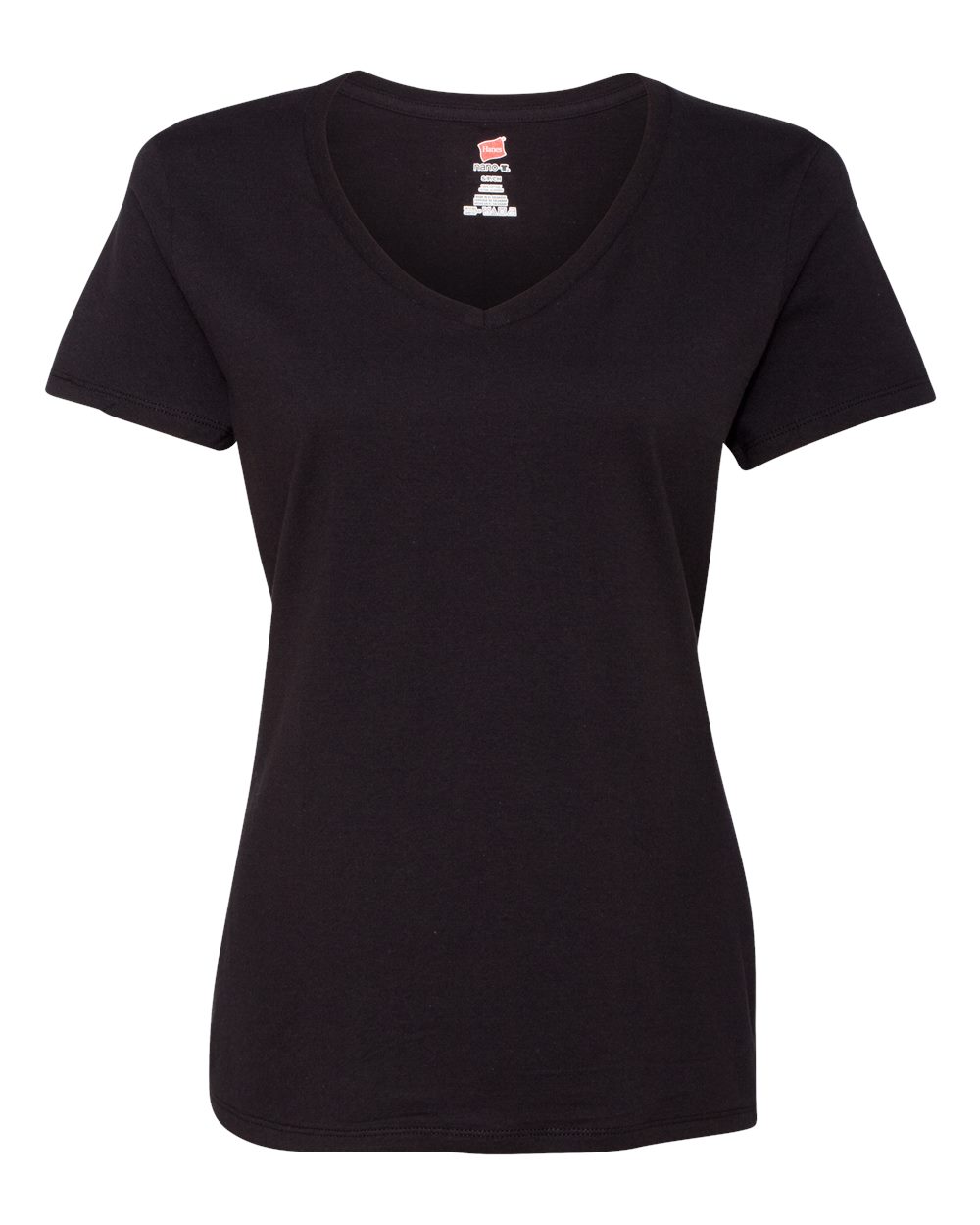 Front View of Black Perfect-T Women’s V-Neck T-Shirt - S04V