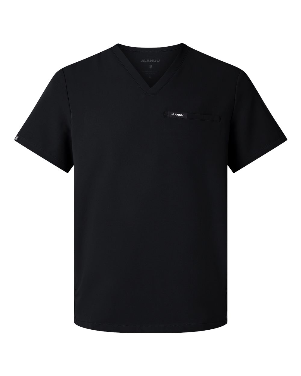 Front View of Black Platt 3-Pocket Scrub V-Neck Top - M10002