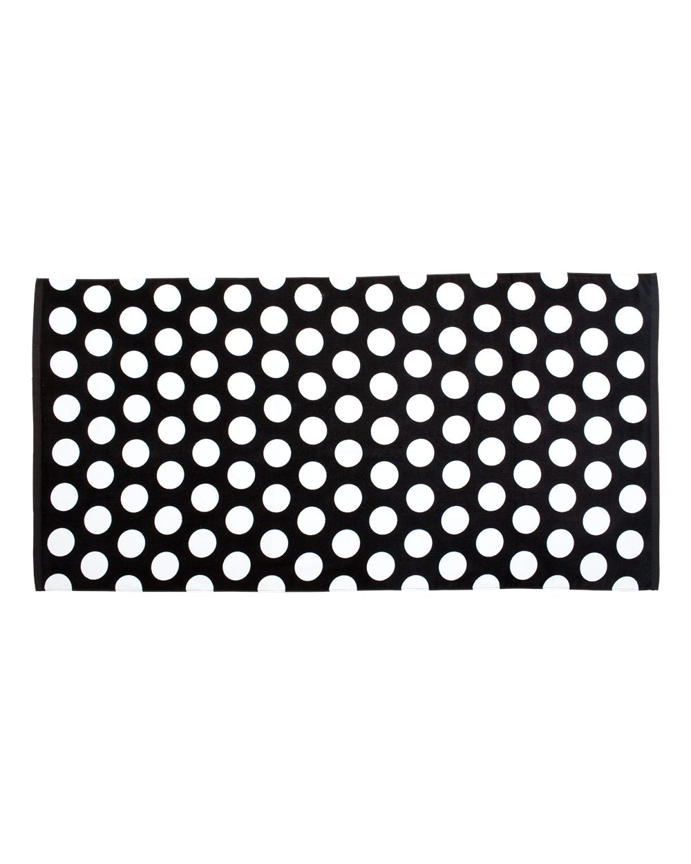 Front View of Black Polka Dot Velour Beach Towel - C3060P