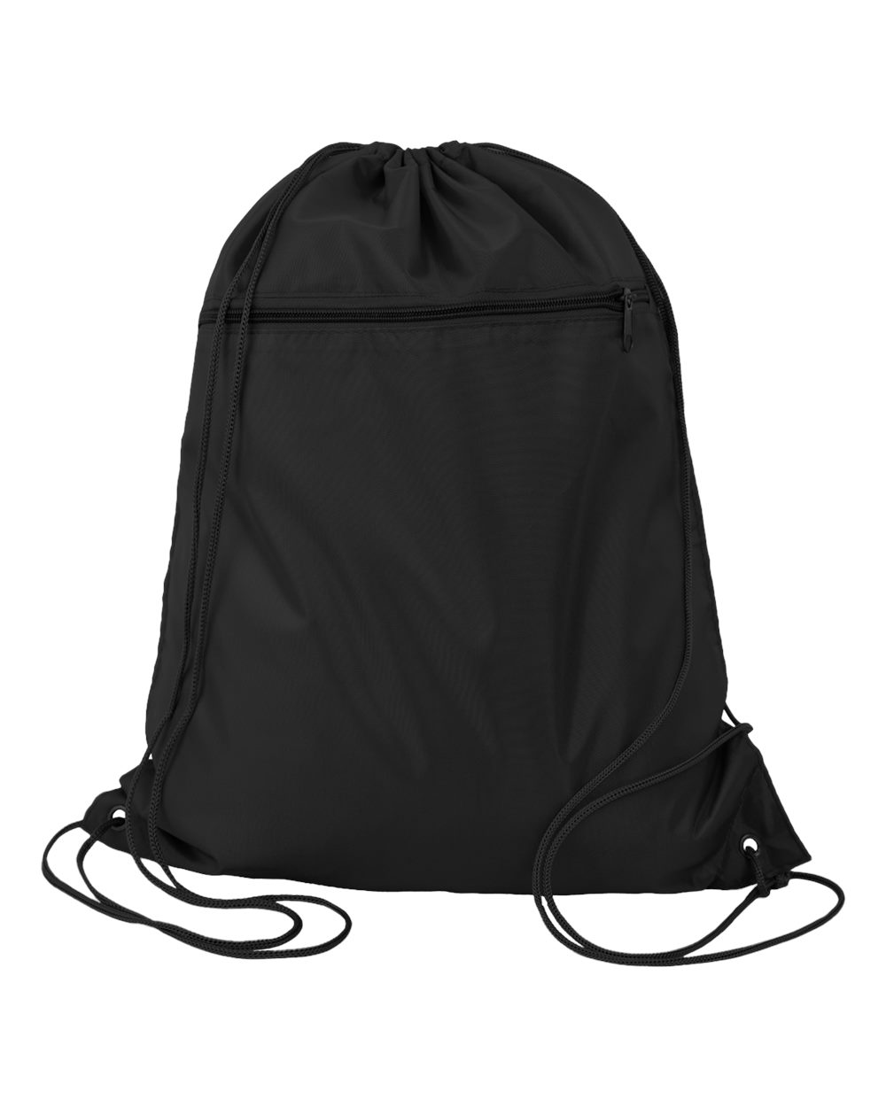 Front View of Black Polyester Cinchpack - Q135200