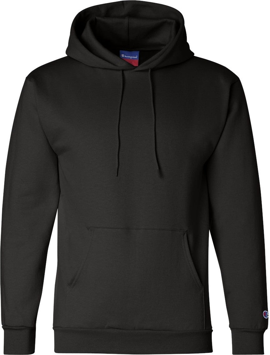 Front View of Black Powerblend® Hooded Sweatshirt - S700