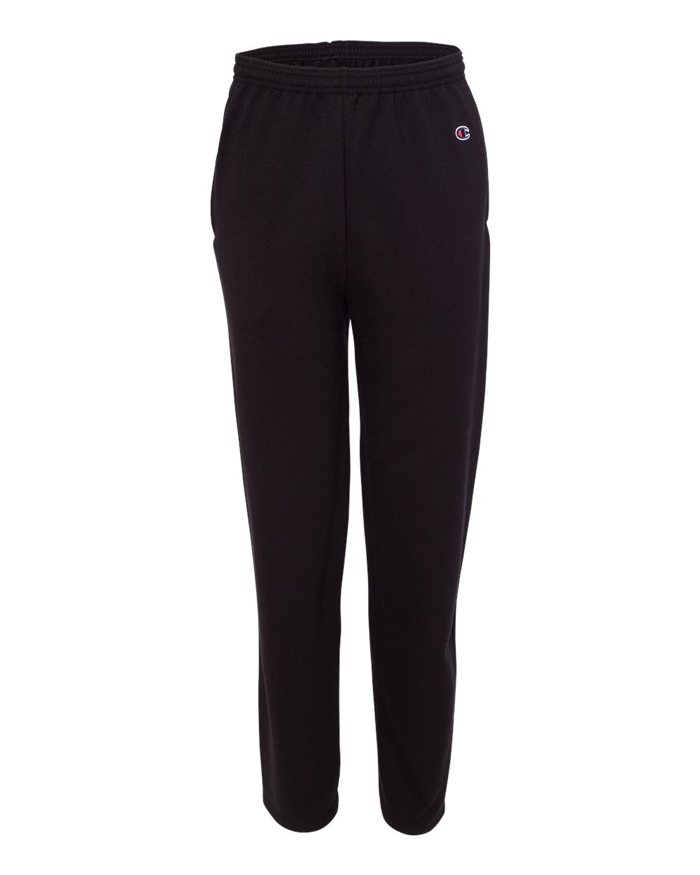 Front View of Black Powerblend® Open-Bottom Sweatpants with Pockets - P800