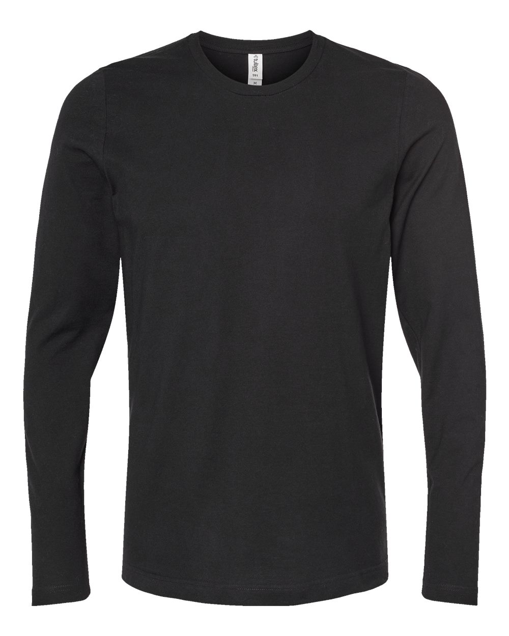 Front View of Black Premium Cotton Long Sleeve T-Shirt - 591