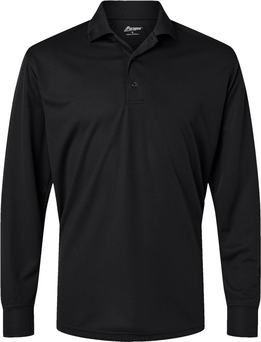 Front View of Black Prescott Long Sleeve Polo - 110