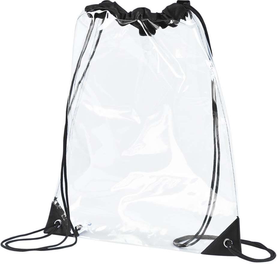 Front View of Black PVC Clear Drawstring Bag - BE253
