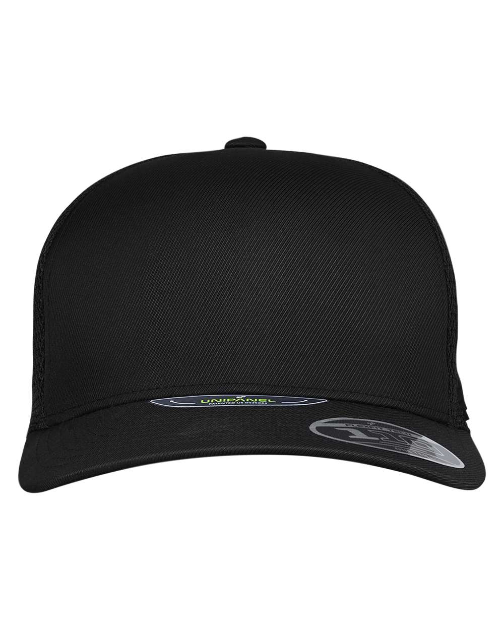 Front View of Black Radykl Flexfit Trucker Cap - S18035