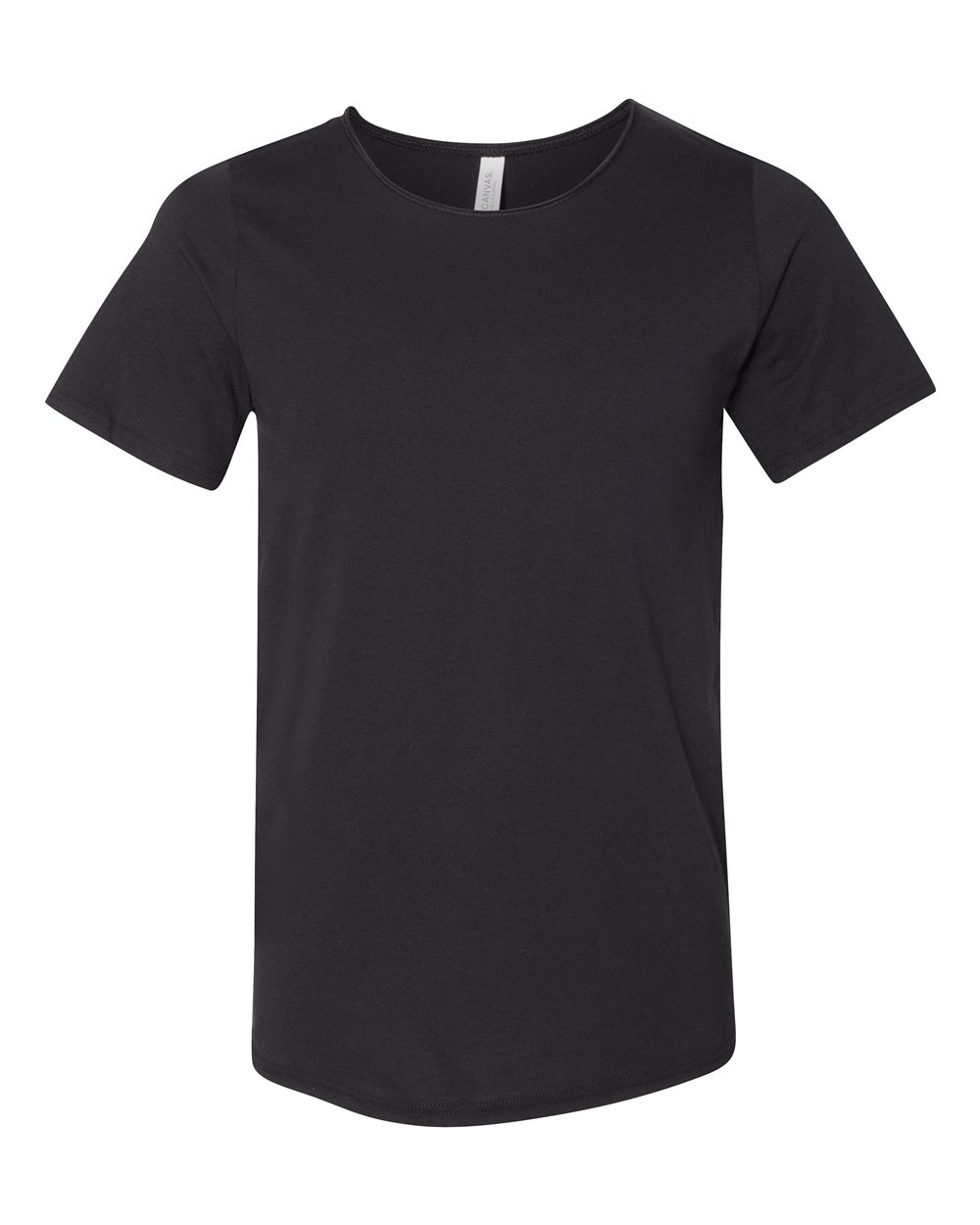Front View of Black Raw Neck Tee - 3014