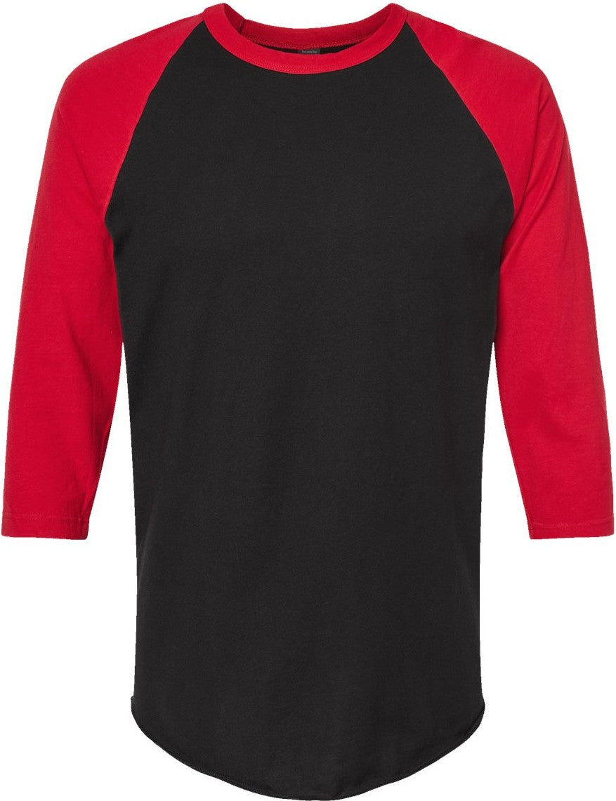 Front View of Black/ Red Fine Jersey Raglan T-Shirt - 245